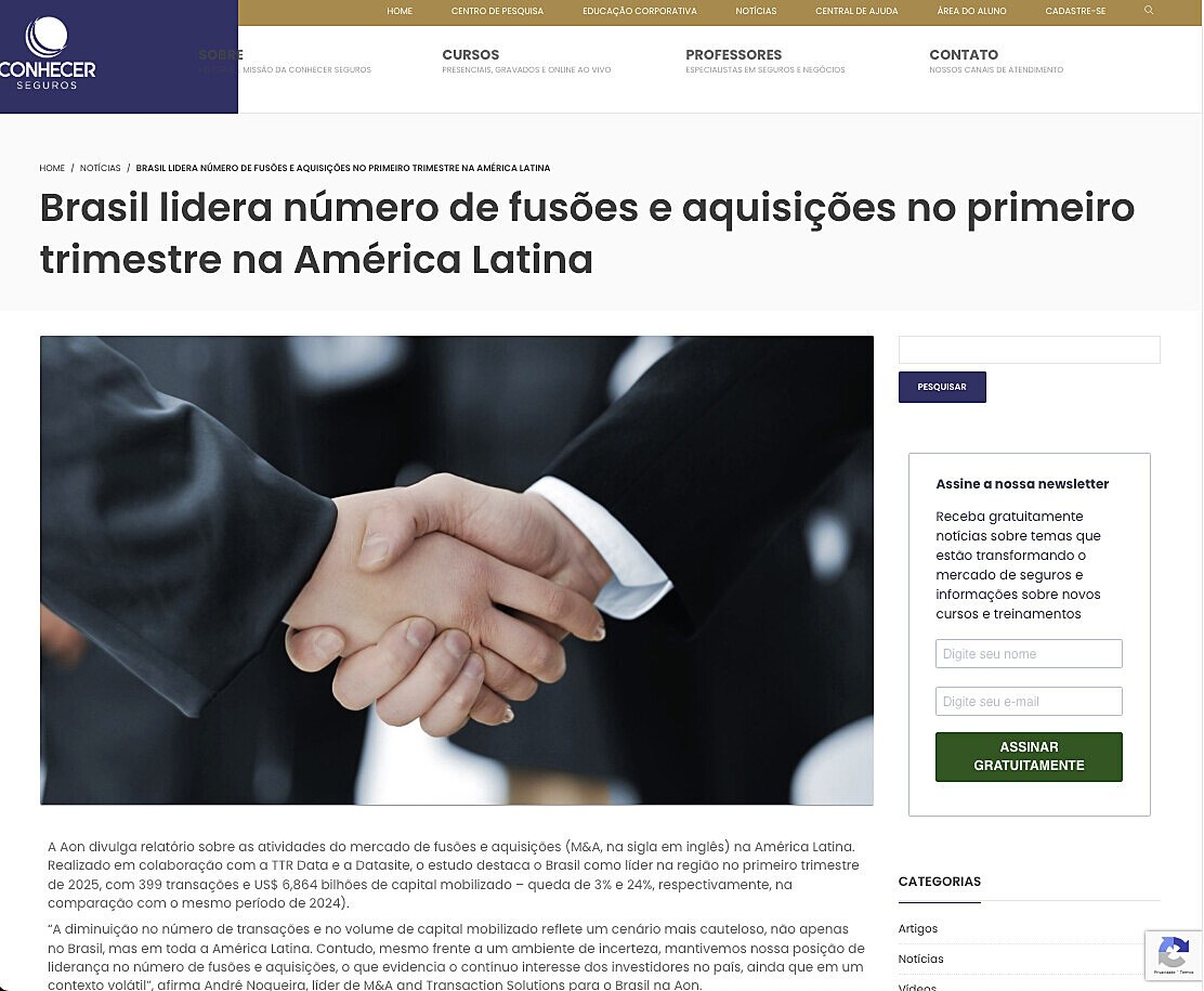 Brasil lidera n�mero de fus�es e aquisi��es no primeiro trimestre na Am�rica Latina